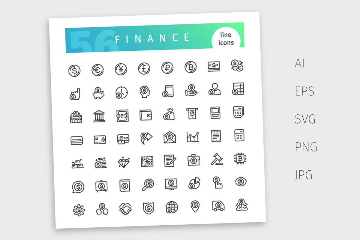 Finance Line Icons Set, an Outline Icon by Voysla's Shop (Photo 4 of 4)
