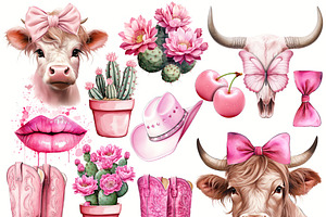 Western Pink Cowgirls Clipart Bundle