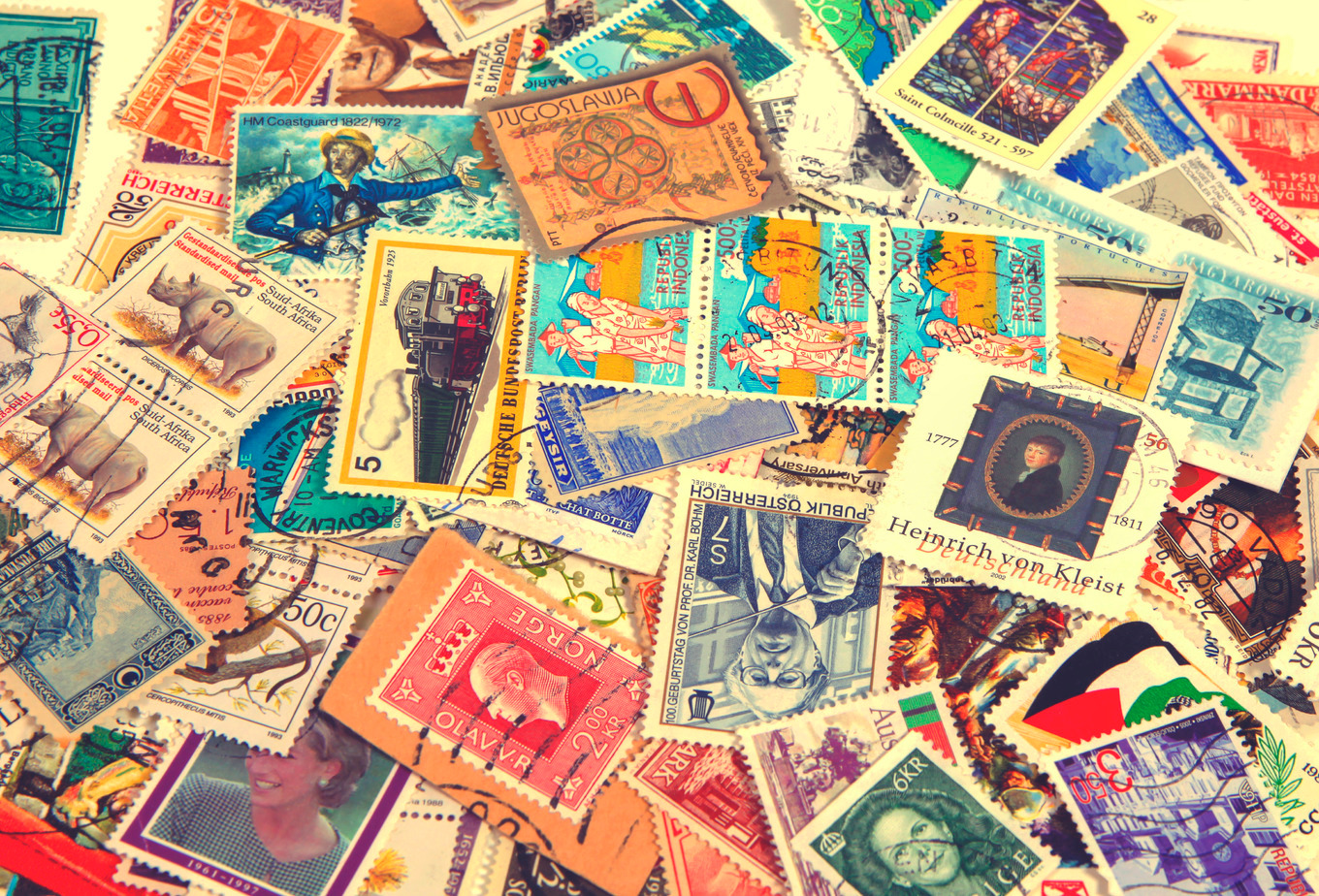 Vintage international postage stamps featuring 20th, background, and