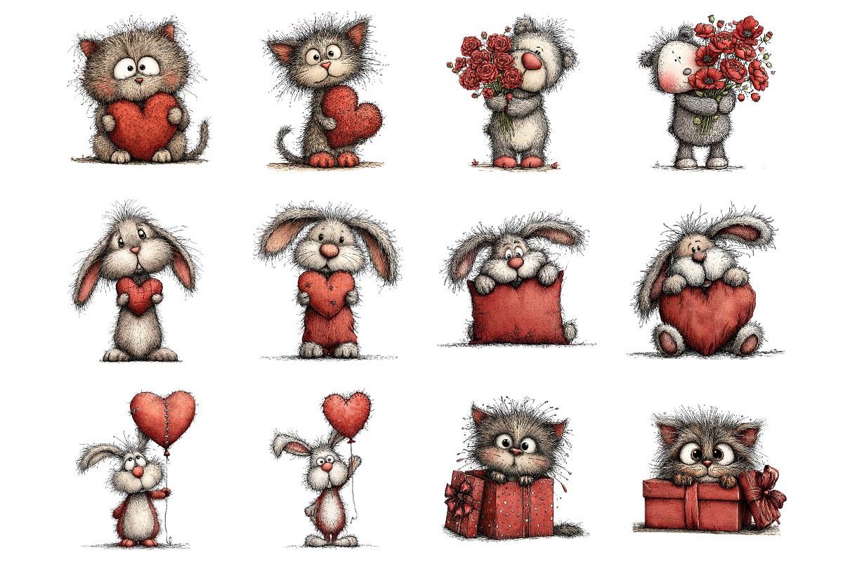 Whimsical valentines day clipart, an Illustration by SinaCreation (Photo 2 of 11)