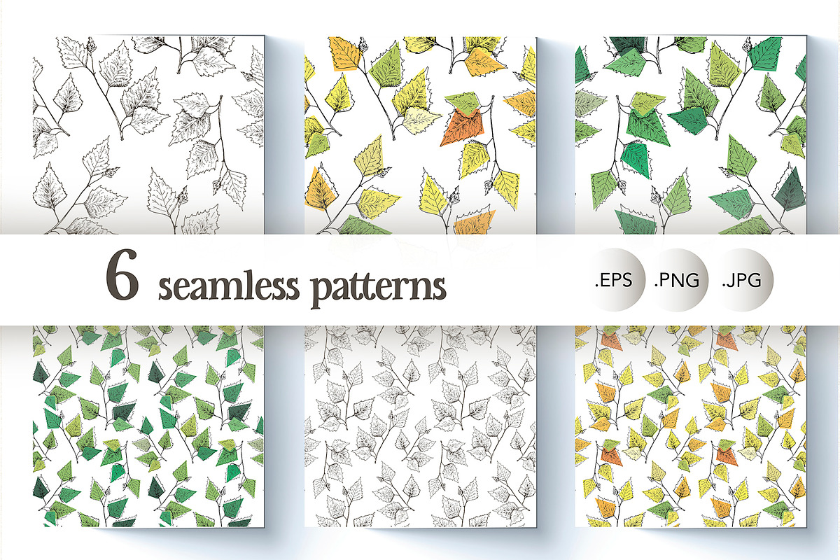 Birch leaf. Sketch and patterns, an Illustration by Canatic (Photo 3 of 10)