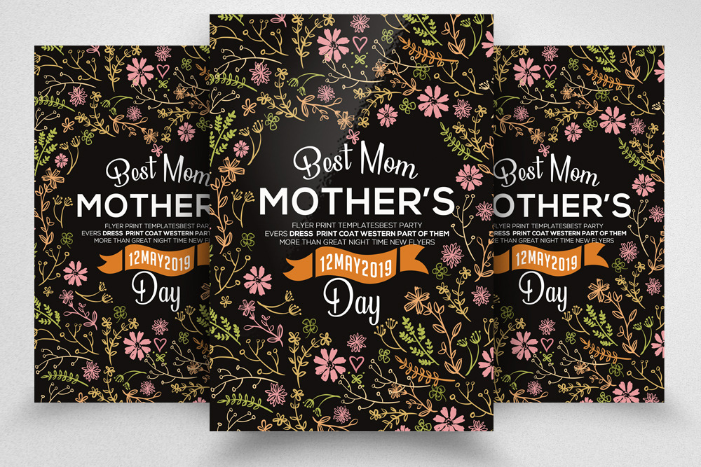 Mom Day Floral Flyer Black Color, a Flyer Template by Business Flyers