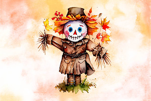 Watercolor Scarecrow Autumn Clipart