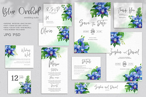Blue orchid. Wedding invitation set.