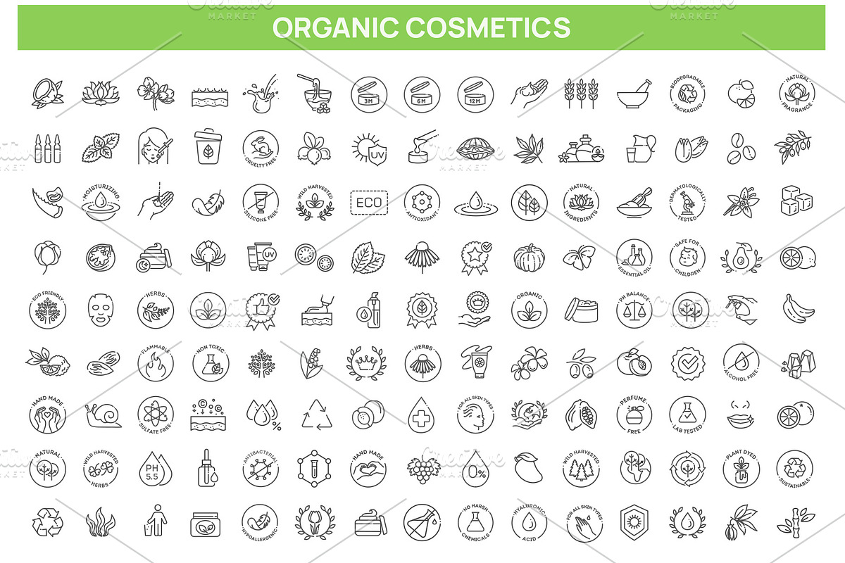 Natural Cosmetics and Skincare Icons, an Outline Icon by Tettygreen (Photo 1 of 3)