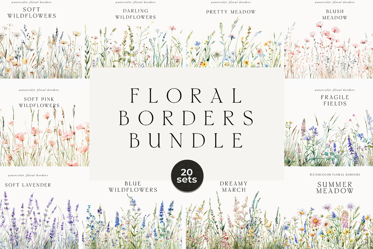 Waterolor Floral Borders Bundle, a Decorative Illustration by Lana Elanor (Photo 1 of 97)