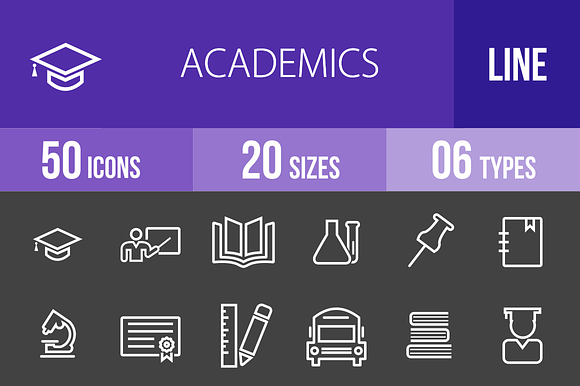 50 Academics Line Inverted Icons