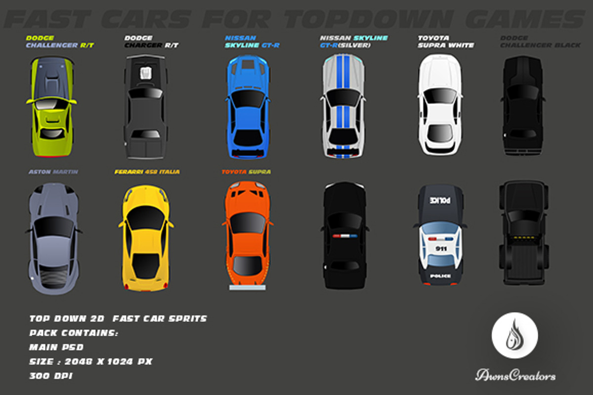Top Down 2D  Fast Car Sprits, an Illustration by Awns Creators (Photo 1 of 4)
