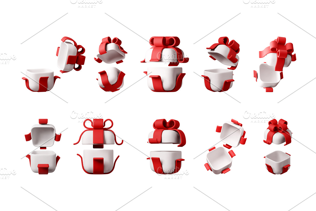 White 3d gift box with red ribbon, an Object Illustration by Abscent