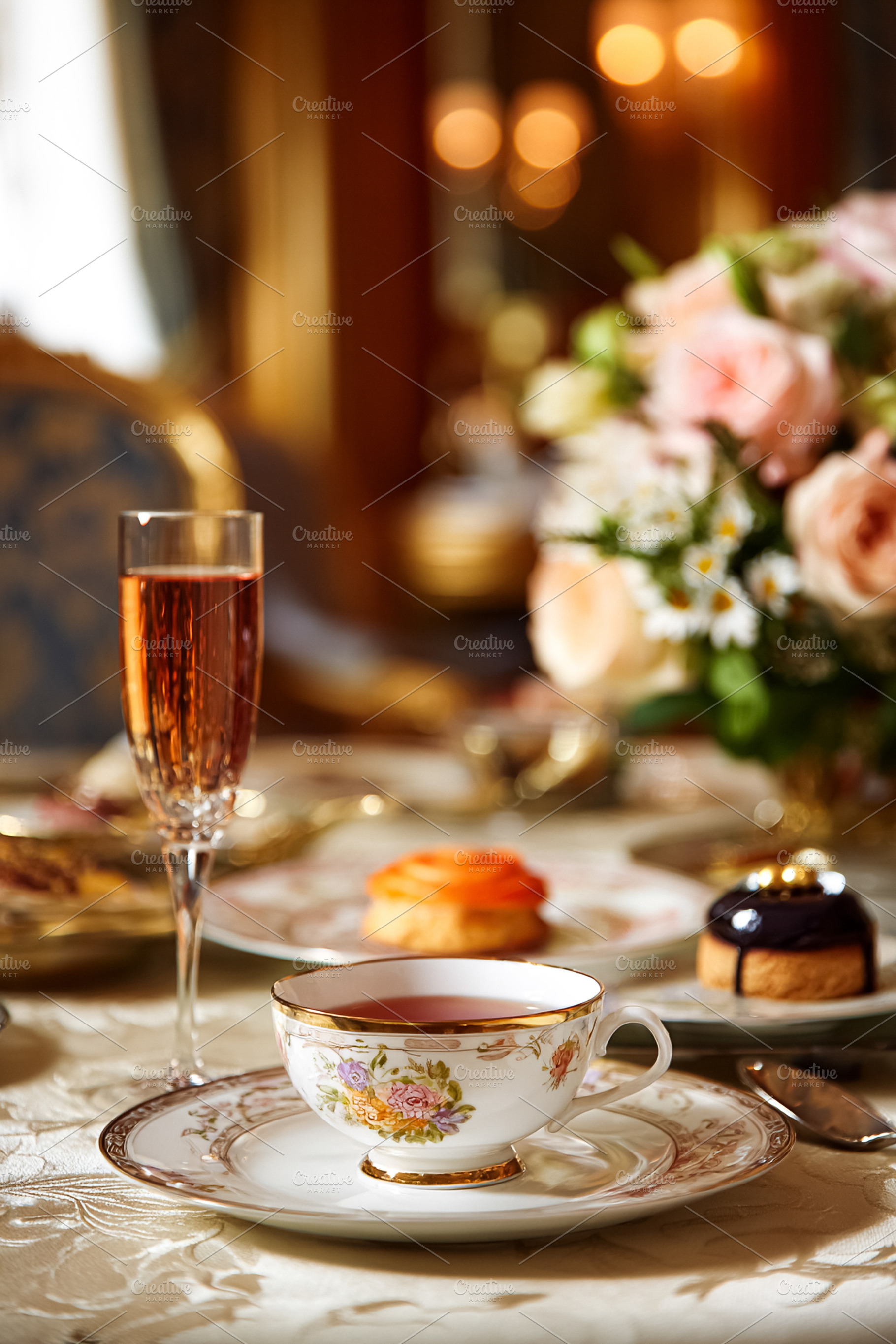 Elegant afternoon tea service in a luxury hotel restaurant, cele, a Food & Drink Photo by Anneleven