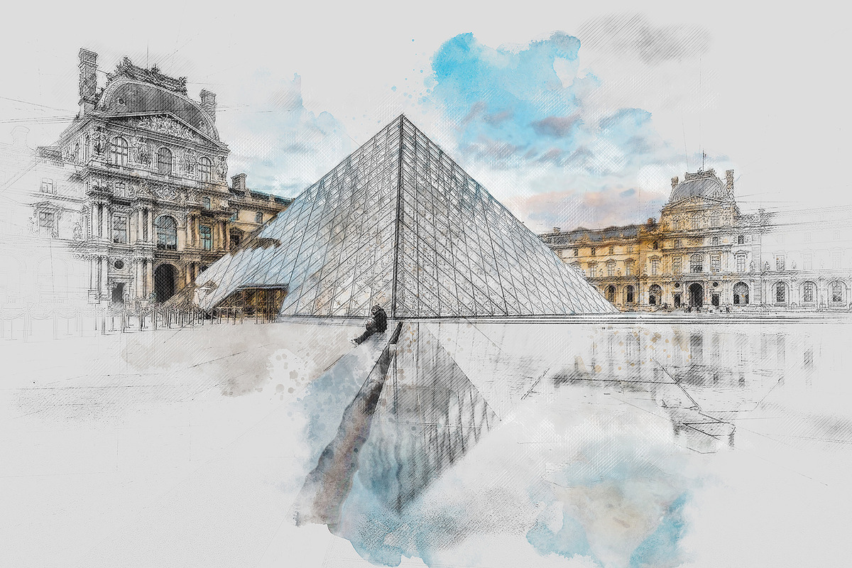 Louvre, Paris, France, an Illustration by J&T photo and design