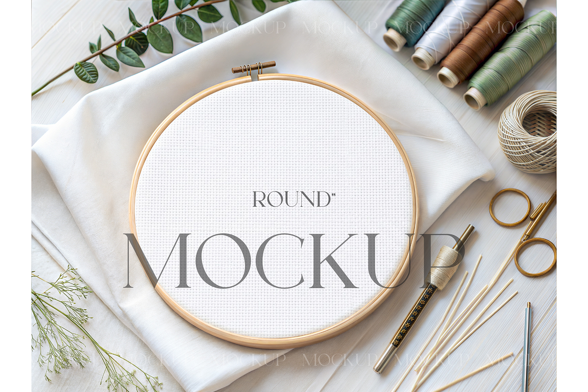 Earth Tones Embroidery Flat Lay, a Product Mockup by MockupWizard (Photo 1 of 3)