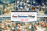 Watercolor Cozy Christmas Village, a Background Graphic by Printable Treasure (Thumbnail 1 of 9)