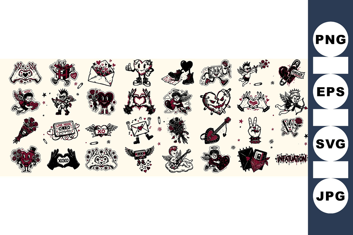 Edgy Vintage Love Tattoo Set, an Illustration by designvectx (Photo 1 of 3)