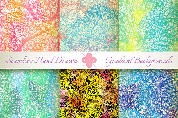 6 Gradient Seamless Florals. Set1