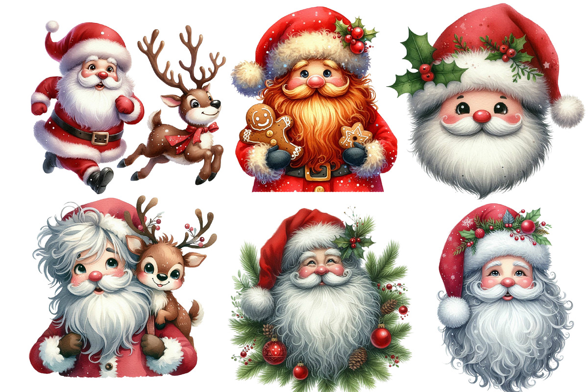 Watercolor Quirky Santa Claus Clipar, an Illustration by Designworld (Photo 3 of 5)