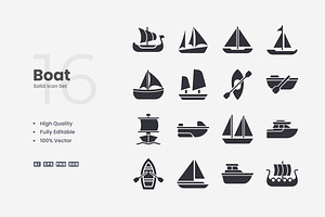 Boat Solid Icons, an Icon by Upnowgraphic