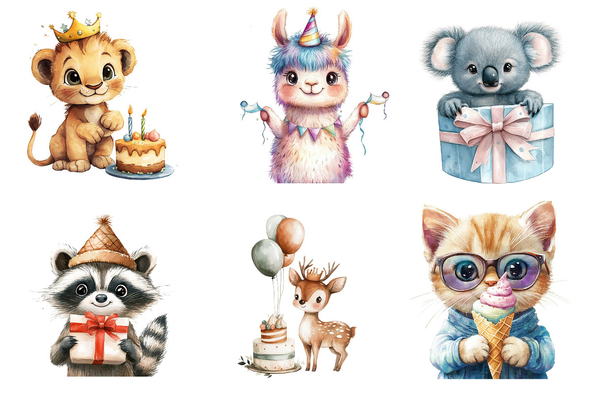 Birthday Baby Animal Clipart, Party, an Illustration by CreationArt (Photo 4 of 5)