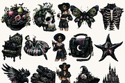 Watercolor Gothic Summer Clipart, a Seasonal Illustration by BusyDaydesign (Thumbnail 3 of 9)