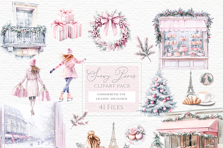Watercolor pink girl winter Paris, a Person Illustration by Invite to Clipart