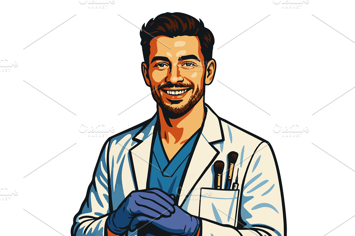 Smiling Male Cosmetic Surgeon in Lab, a Healthcare Illustration by AlexArt