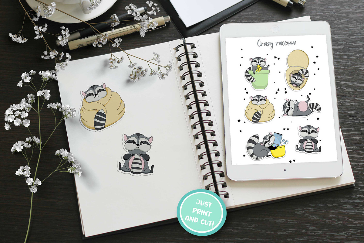 Funny Racoon sticker sheet, an Animal Illustration by Big Squirrel (Photo 3 of 4)