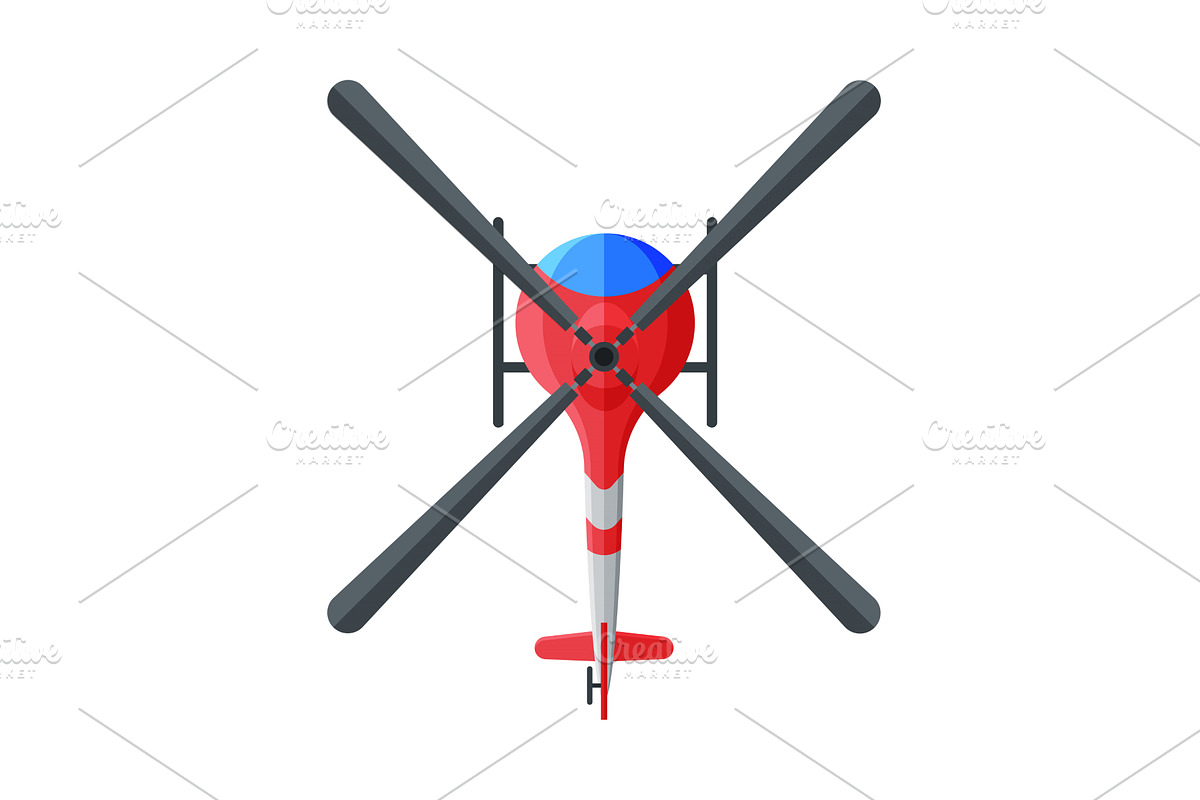 Flying Red and Blue Helicopter, a Transportation Illustration by TopVectors