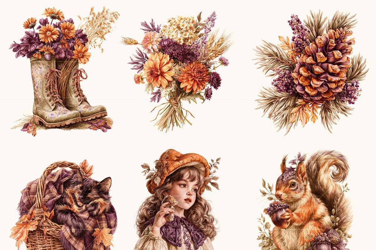 Autumn Witch Cottagecore Clipart, a Seasonal Illustration by BusyDaydesign (Photo 5 of 7)