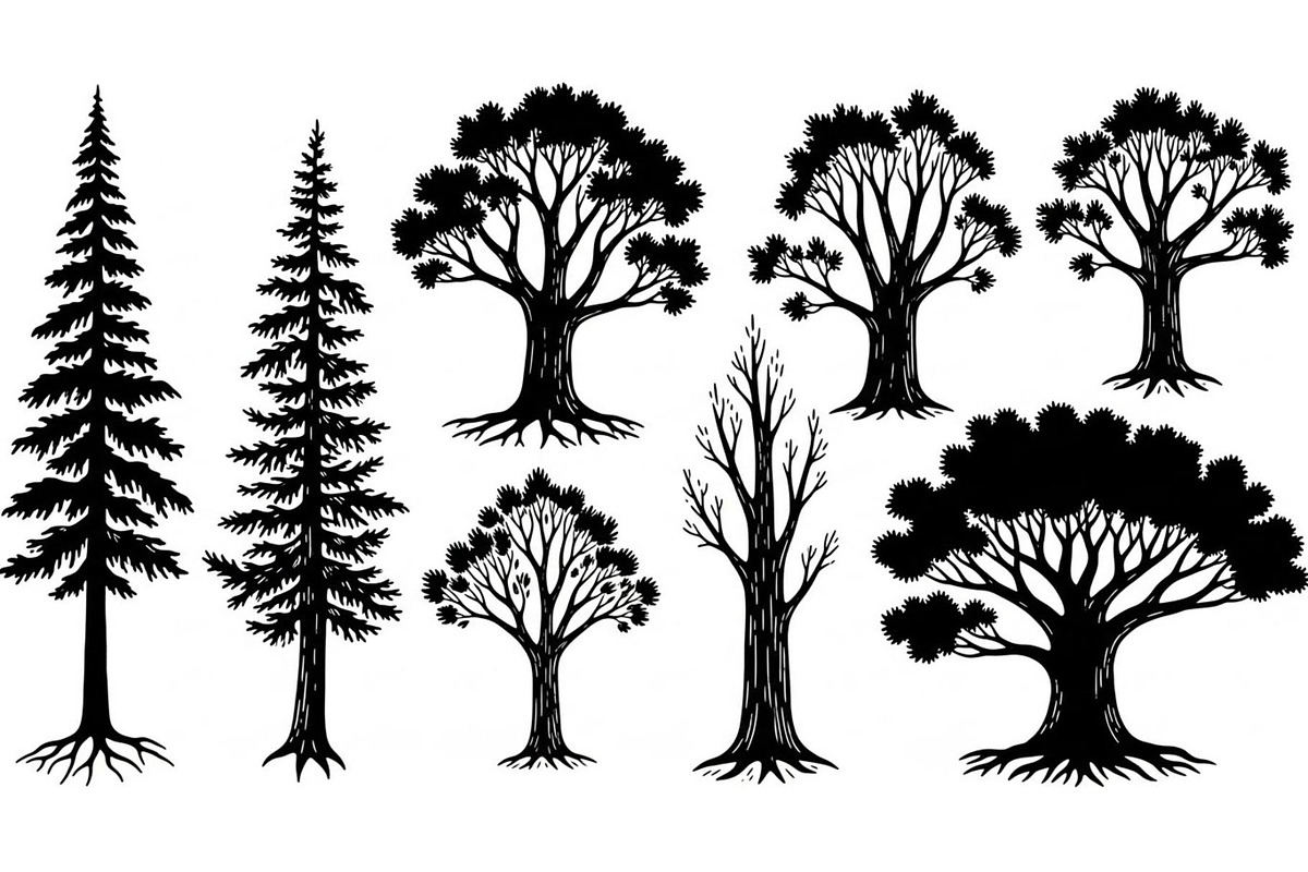 Woodland & Forest Tree Silhouettes B, an Illustration by jahid234 (Photo 13 of 41)