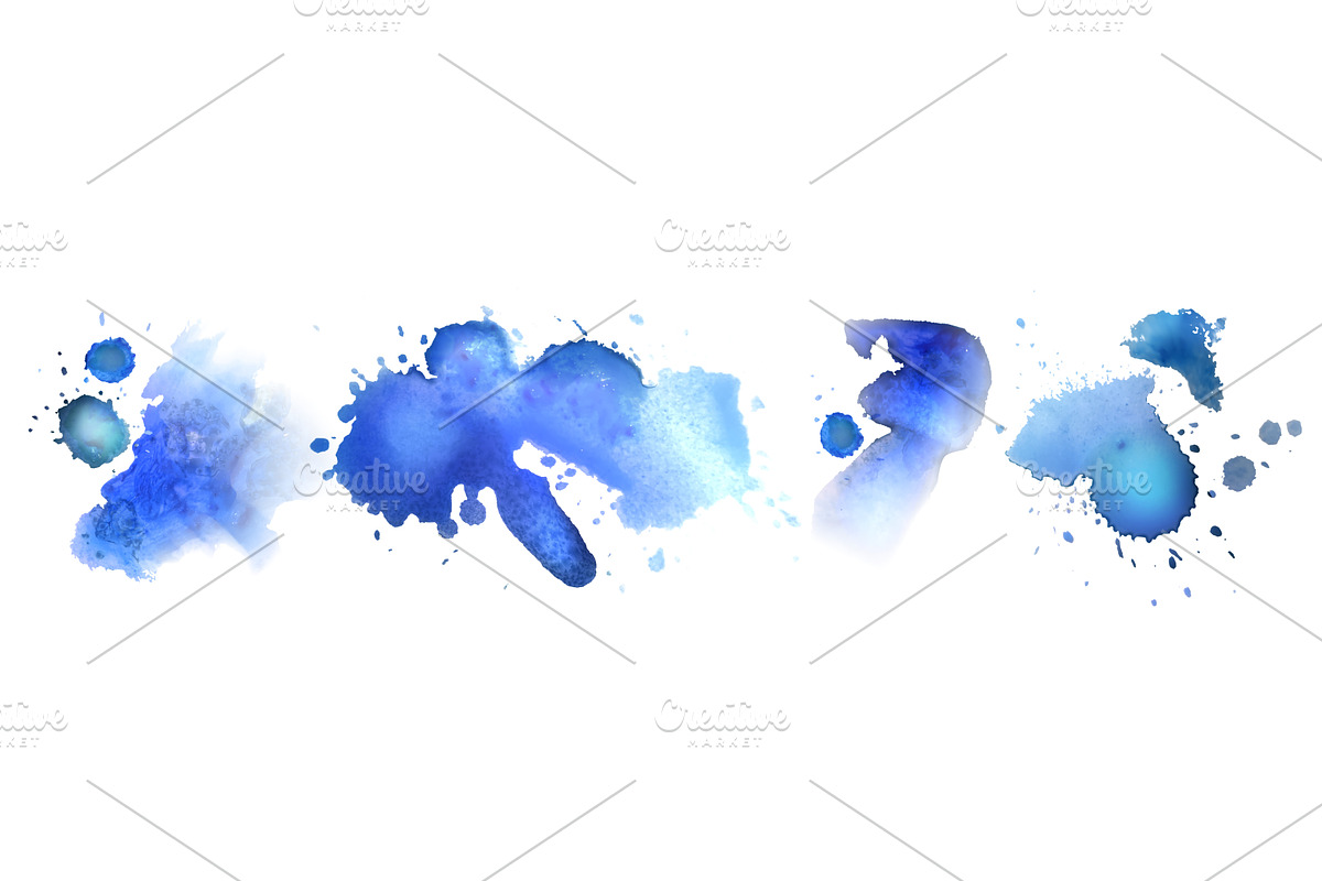 Blue watercolor strokes set isolated, an Illustration by art PVP - market