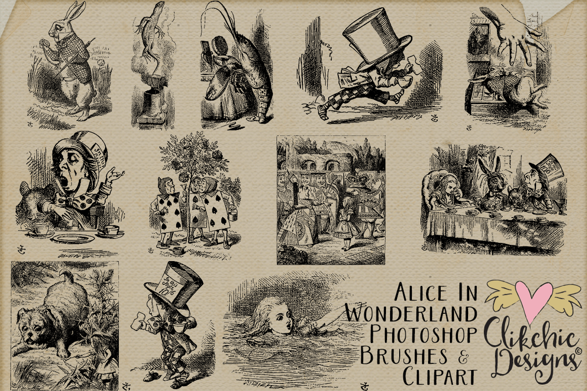 Alice In Wonderland Brushes & Vector preview 4