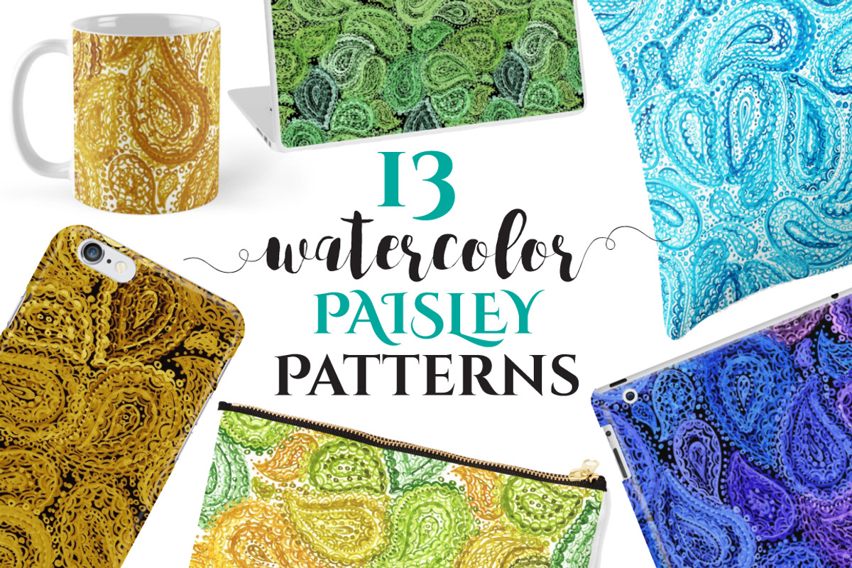Watercolor PAISLEY Patterns, a Pattern Graphic by ekaart (Photo 1 of 8)