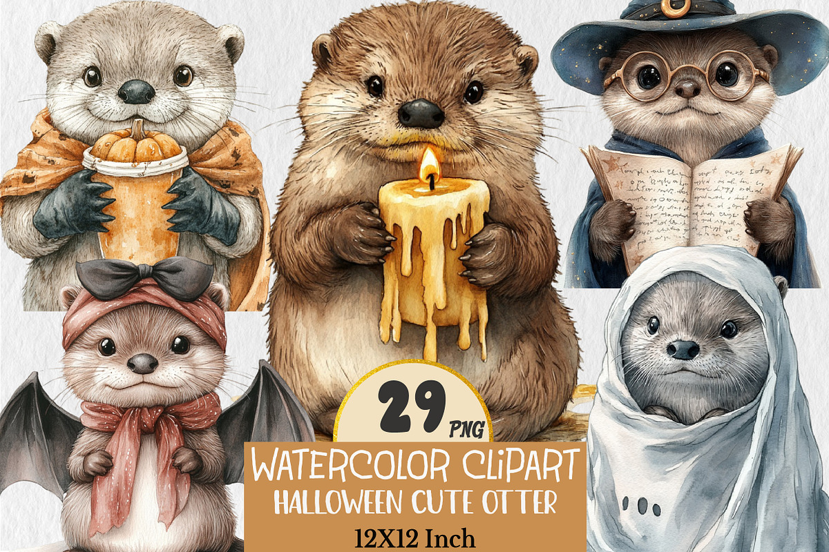 Halloween Cute Otter Clipart, a Seasonal Illustration by Rose Art (Photo 1 of 5)