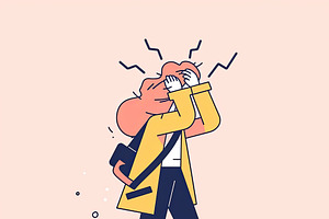 Overwhelmed person walking with emotions of stress and fatigue, an Illustration by AS photostudio