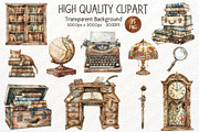 Watercolor Vintage Library Clipart, an Illustration by Maysa Art (Thumbnail 5 of 6)