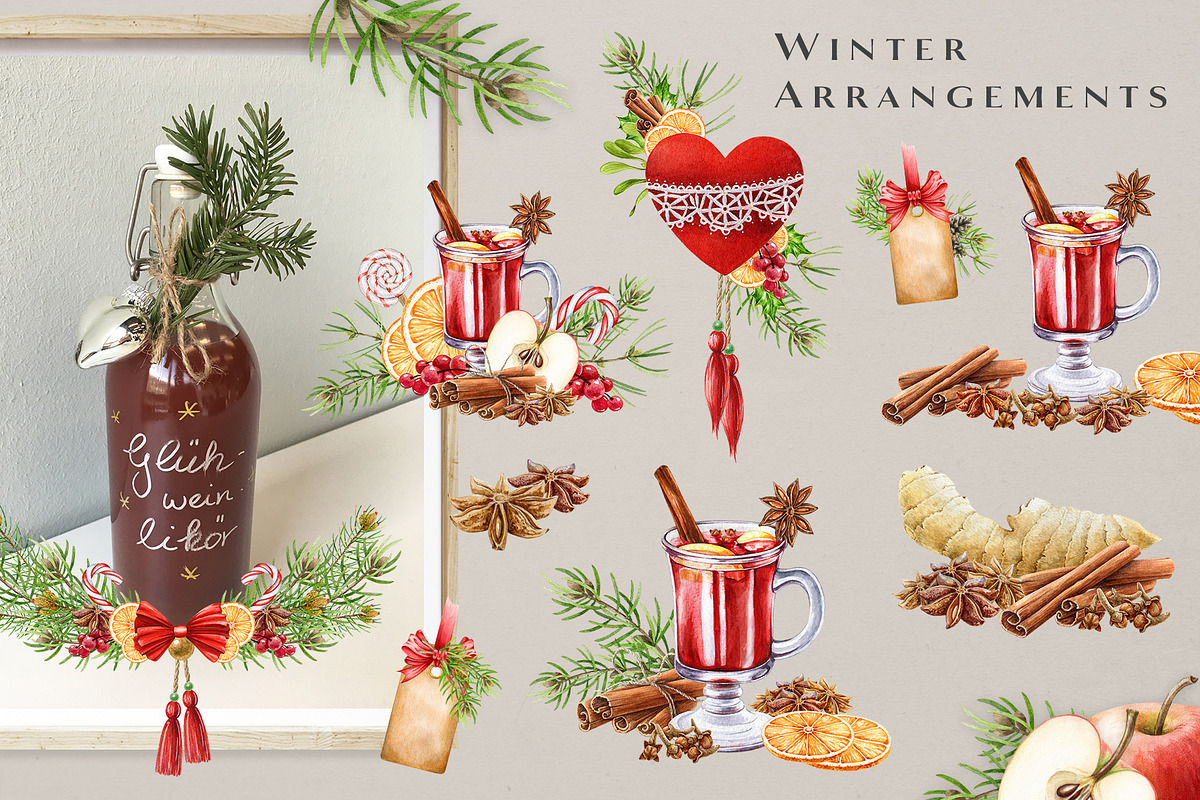 Winter Spices Watercolor Clipart, a Seasonal Illustration by AnitaPol (Photo 3 of 13)