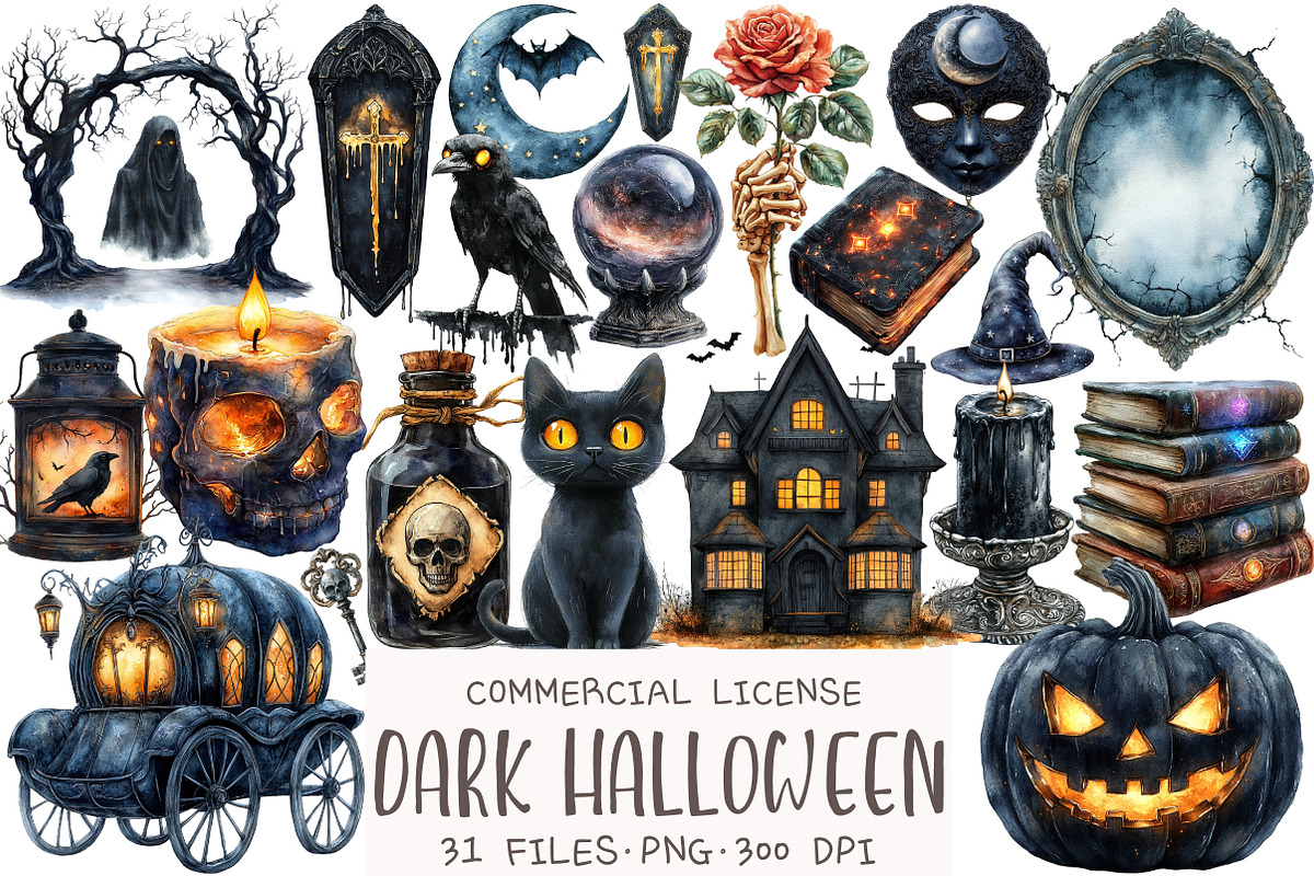 Black Halloween Sublimation Clipart, an Illustration by OK Design (Photo 1 of 5)