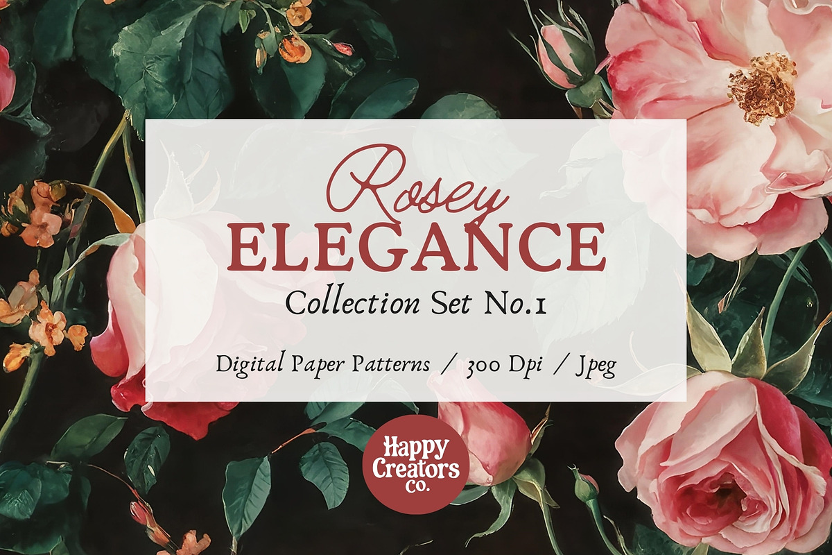 Rosey Elegance Digital Papers, a Pattern Graphic by Happy Creators Co. (Photo 1 of 8)