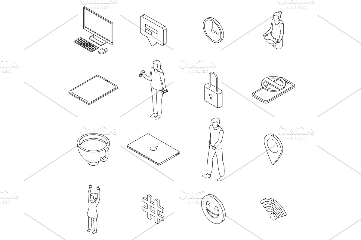 Digital detoxing icons set vector, a Technology Illustration by Ylivdesign
