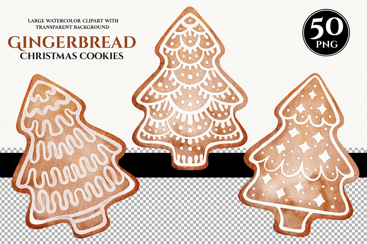 50 Watercolor Christmas Gingerbread, a Decorative Illustration by KarinkaBU (Photo 4 of 8)