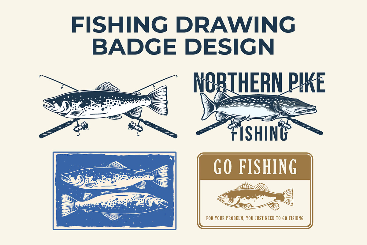 8 Fishing Drawing Design, an Animal Illustration by VLSKA (Photo 1 of 2)