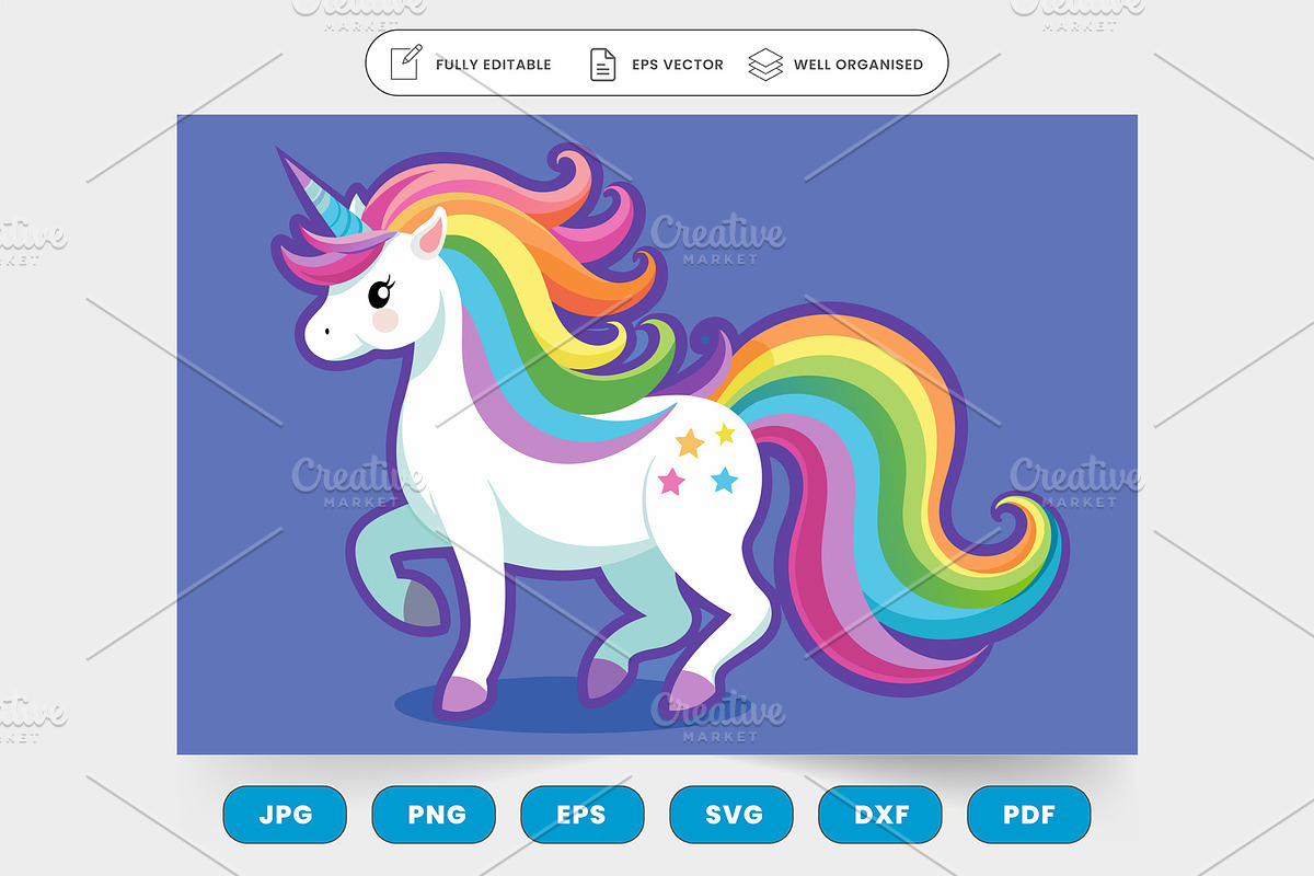 A whimsical unicorn with rainbow-col, a Graphic by SaroStock
