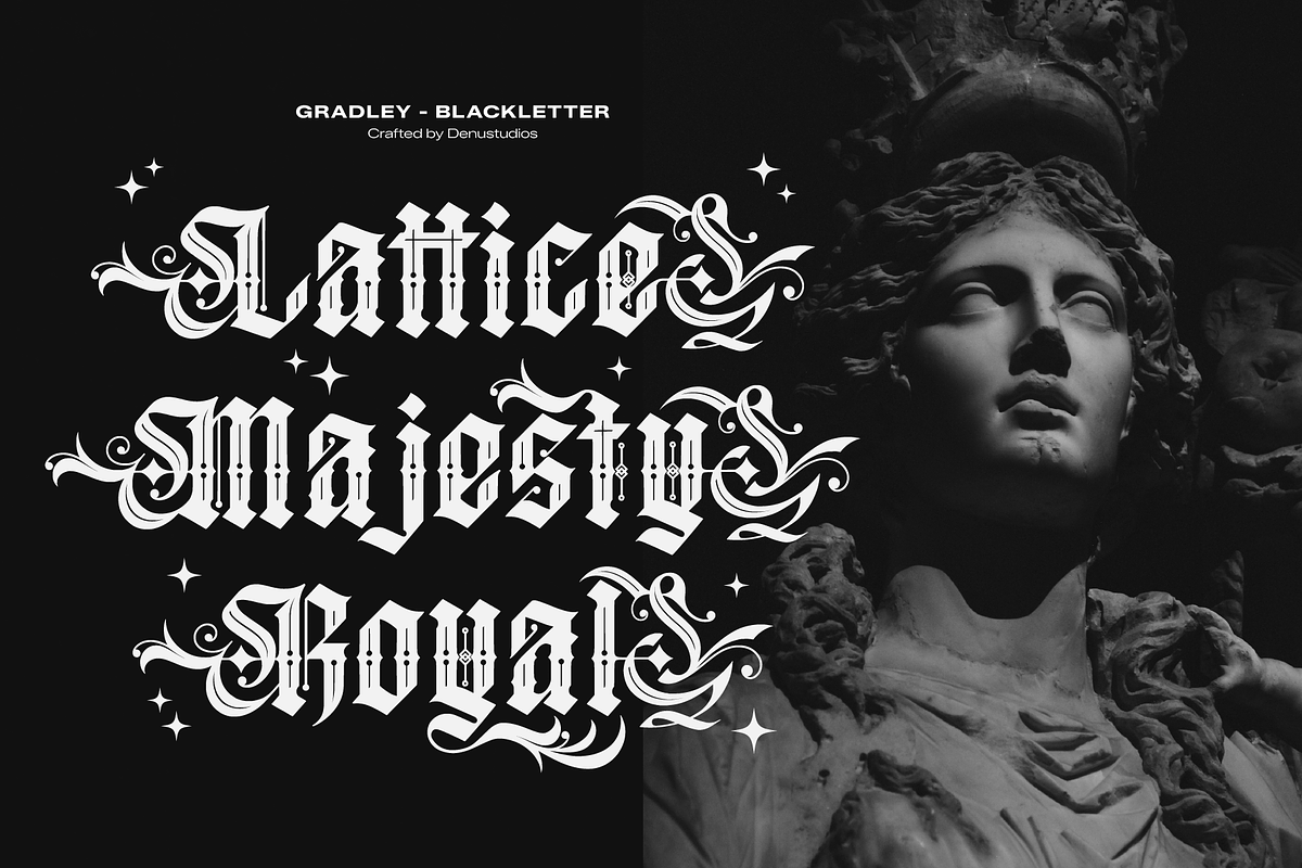 Gradley | Blackletter Font, a Blackletter Font by Denustudios (Photo 4 of 12)