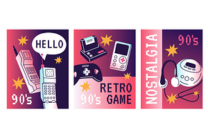 Old gadgets cards. 90s retro covers, an Object Illustration by YummyBuum