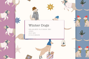 Winter dogs hand drawn patterns