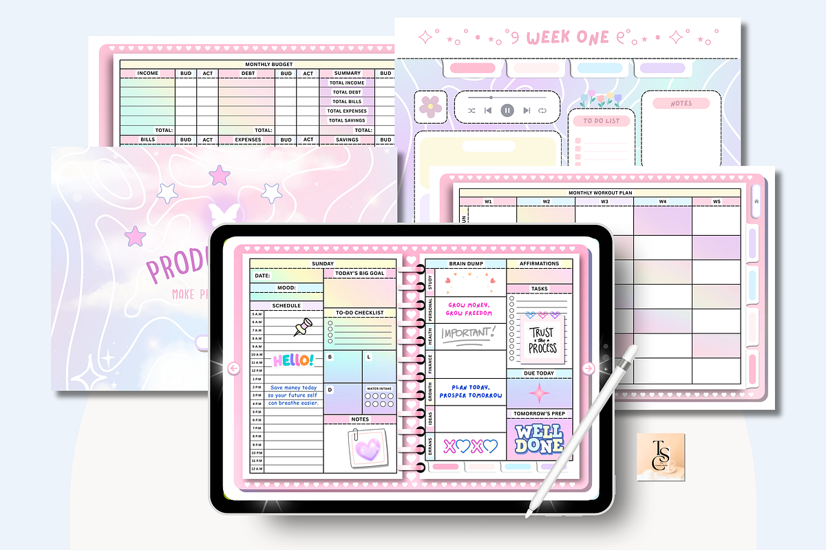 Cute Pastel Pink Digital Planner, a Stationery Template by Tas Creative Studio (Photo 9 of 9)