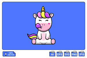 Cute Unicorn Blowing Bubble Gum