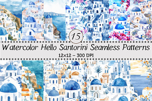 Hello Santorini Seamless Patterns, a Pattern Graphic by Design Market