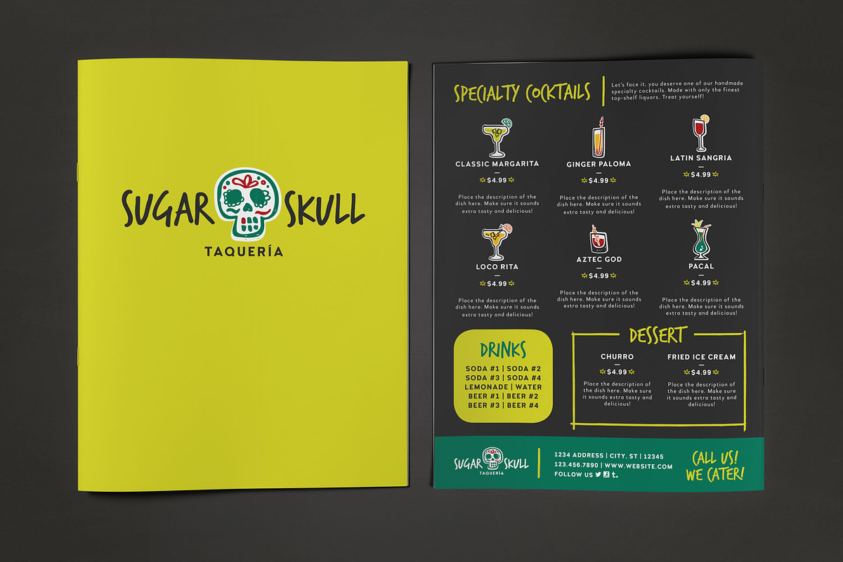 Sugar Skull Restaurant Bundle, a Brochure Template by Hues of Hodges (Photo 2 of 7)