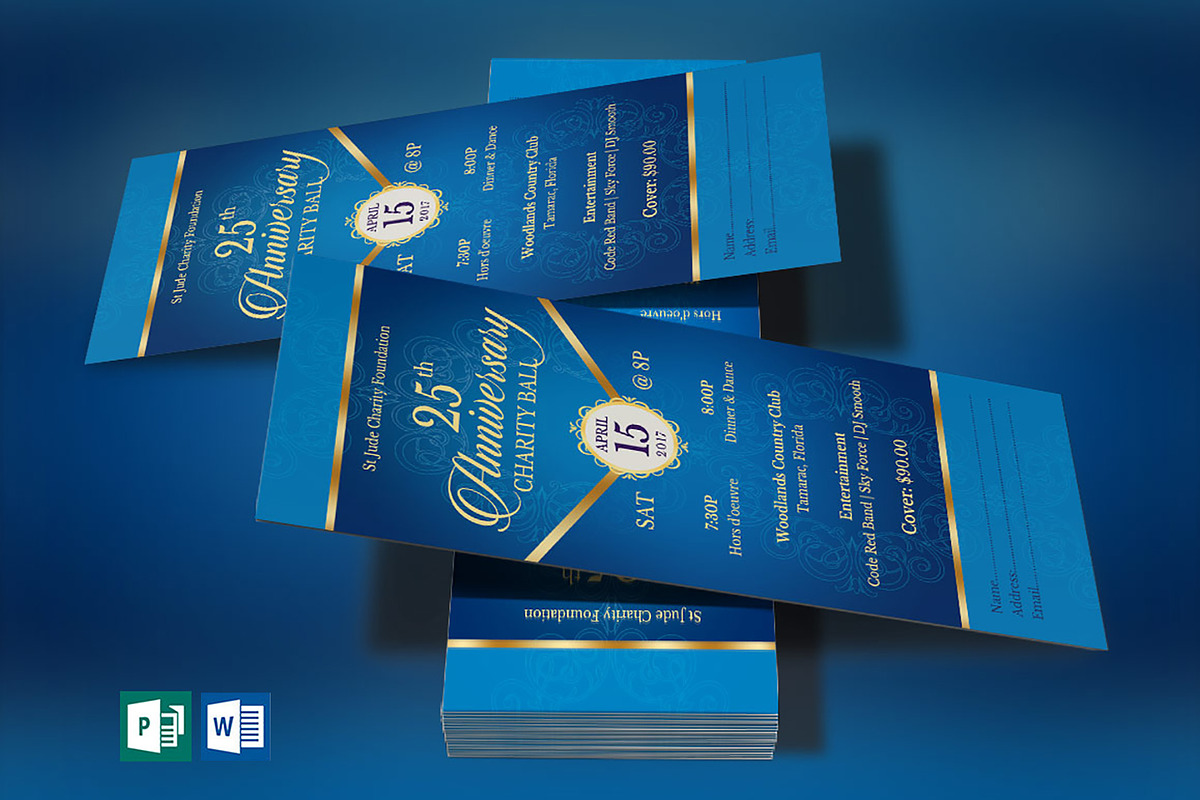 Blue Anniversary Banquet Ticket Word, a Card Template by Godserv Designs (Photo 1 of 3)